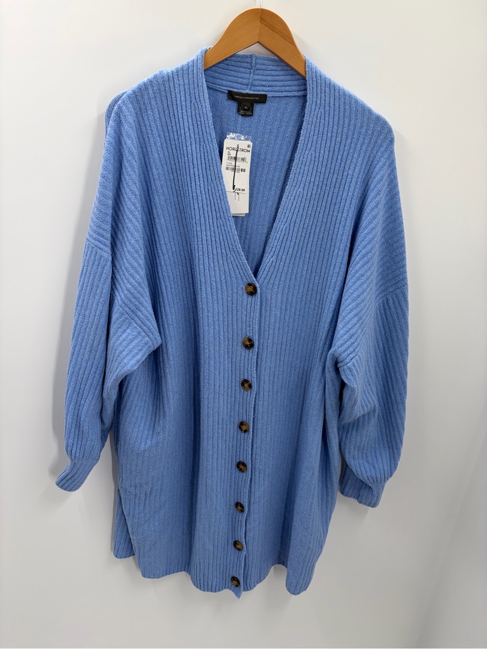 NWT French Connection Vhari Ribbed Cardigan Sweater Dress Blue XL
